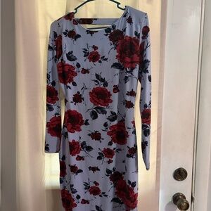 Charlotte Russe Red and Black Floral Long Sleeve Dress